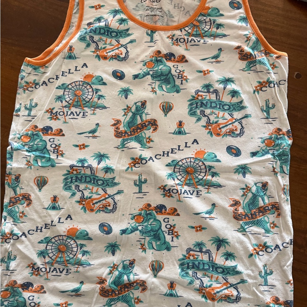 Coachella Men's Graphic Tank Top - White and Orange